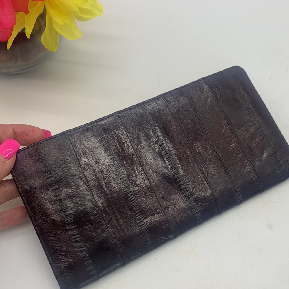Eel skin Skin Dark Brown Travel Wallet - Picture 5 of 8